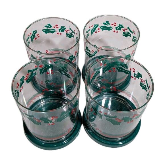 Vtg 11 Piece Acrylic Serving Set Tray Pitcher Cups Christmas Holly Leaves NOS - Picture 6 of 13
